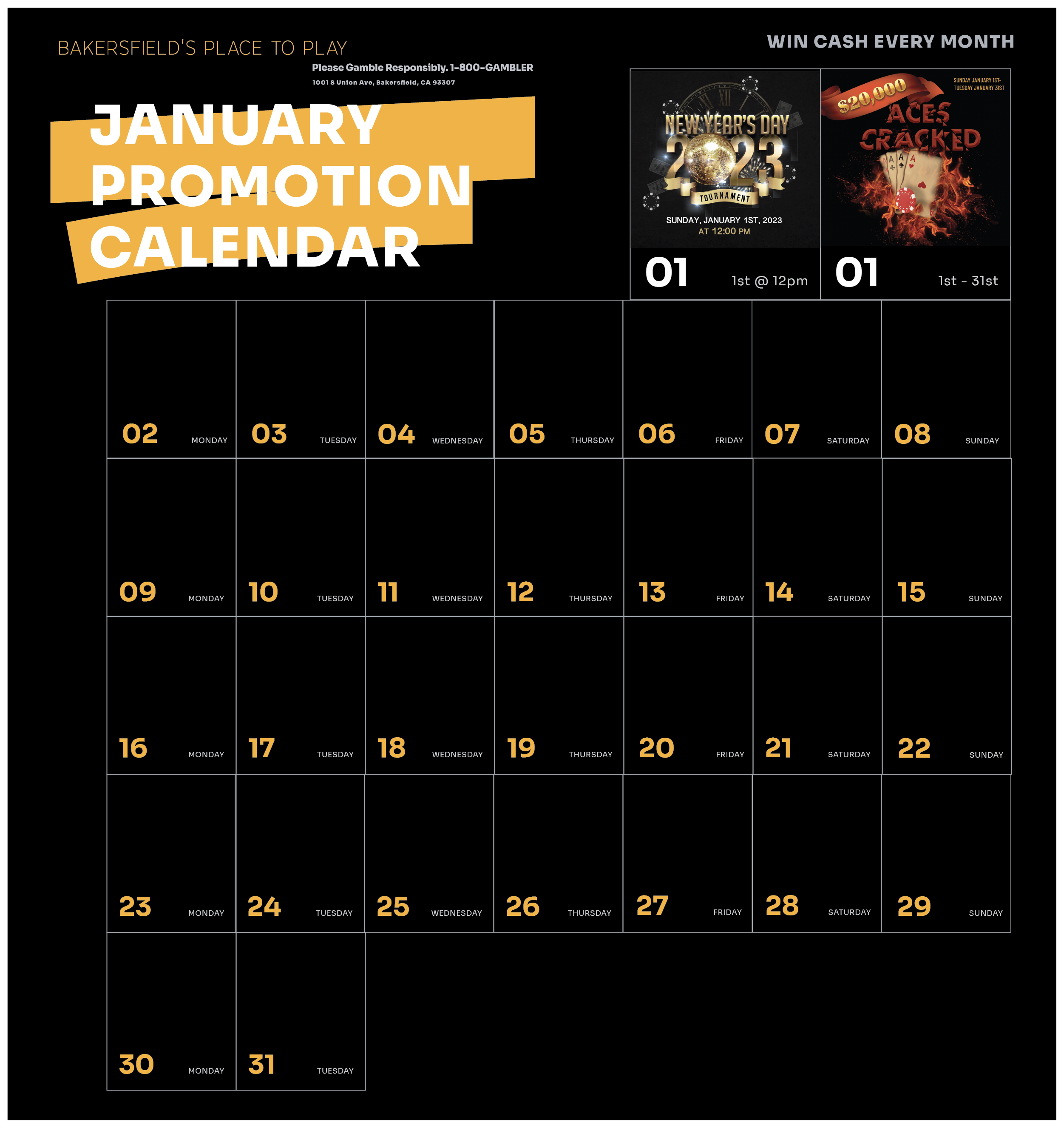 Monthly Calendar Golden West Casino